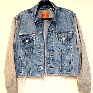Denim Jean Levi's Cropped Jacket with Sweatshirt Sleeves